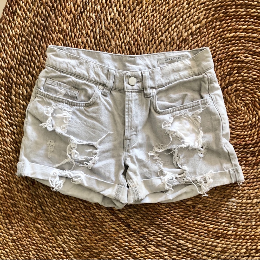 All Saints - Distressed Pam Denim Shorts - Grey